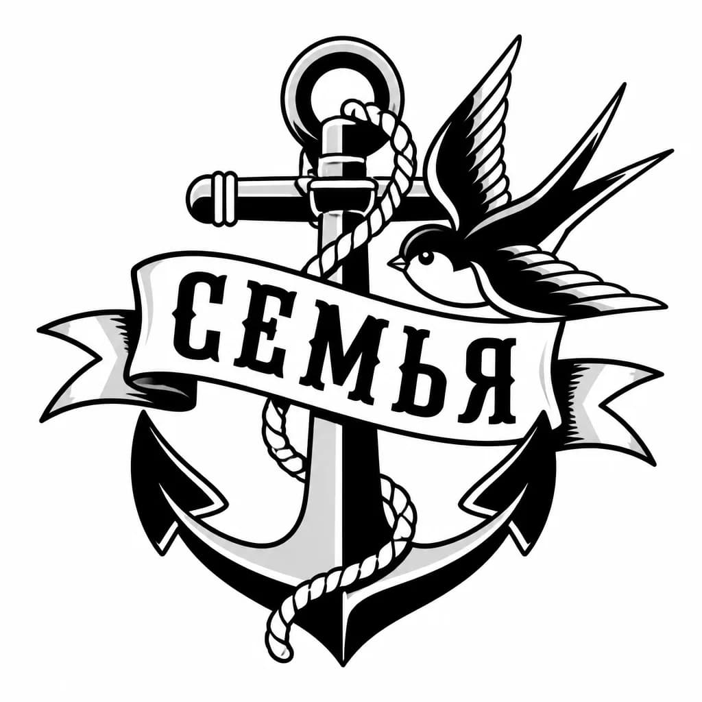 Тату эскиз: Слово семья прописными буквами длинными на спине 
