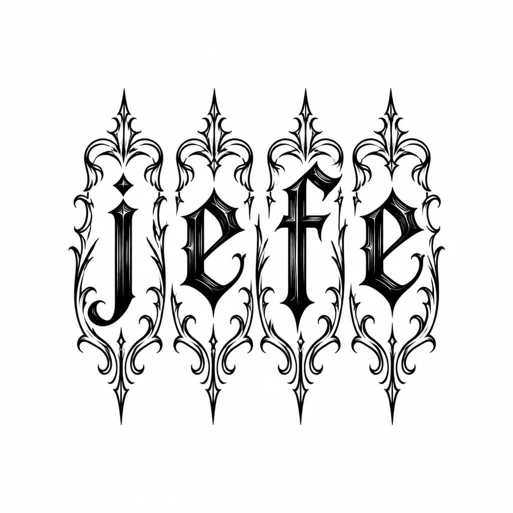 Тату эскиз: слово jefe на 4 фалангах пальцев.
