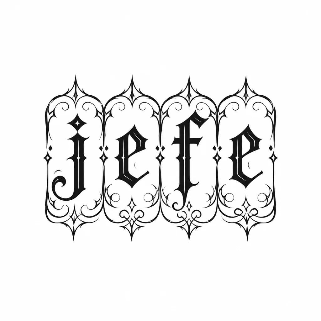 Тату эскиз: слово jefe на 4 фалангах пальцев.