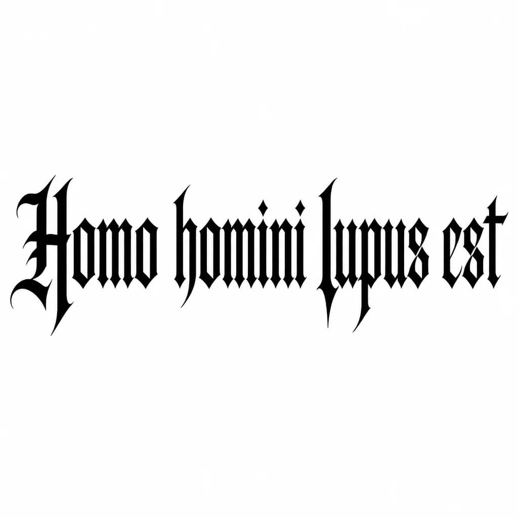 Тату эскиз: Font: «Homo homini lupus est»  (gothic dark lettering)