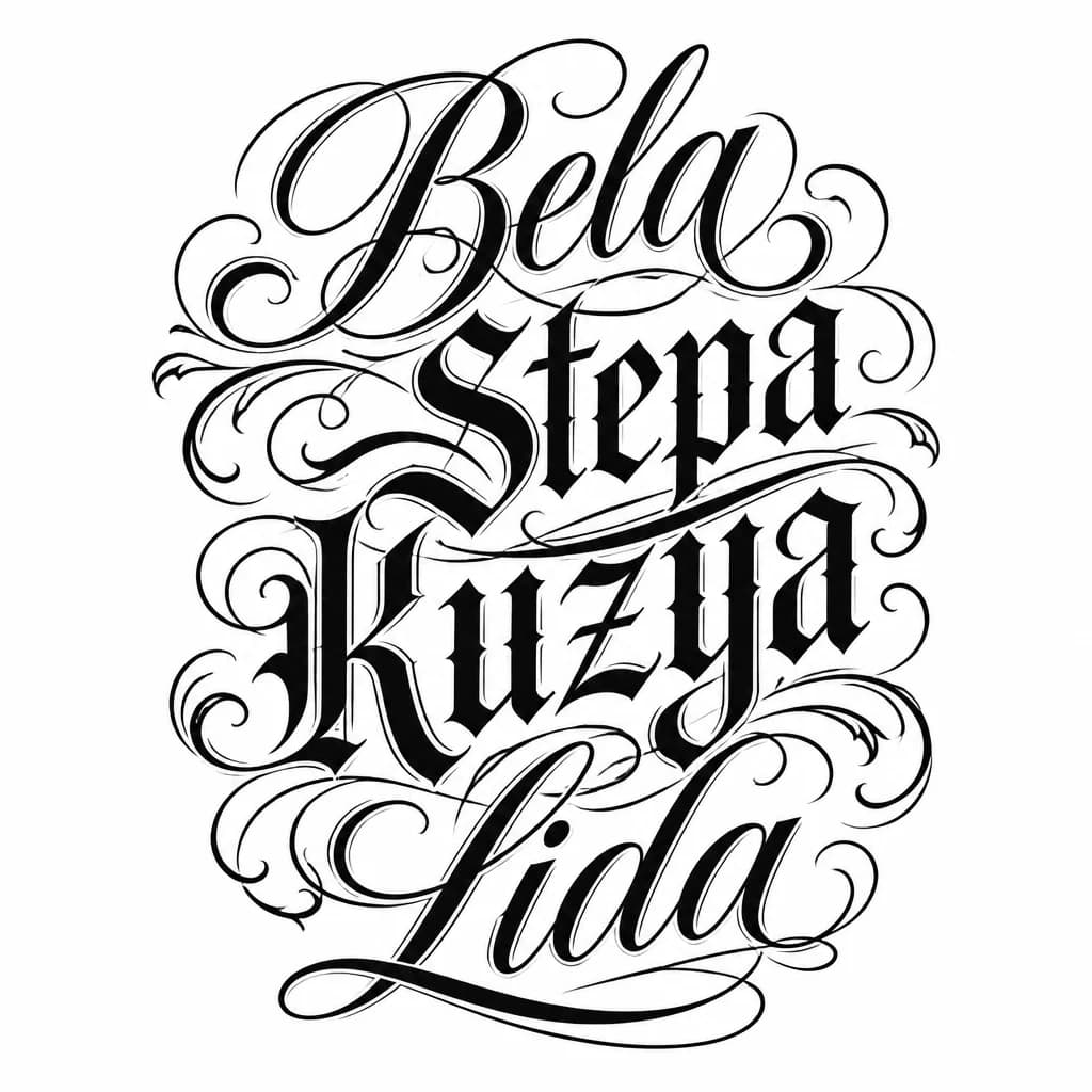 Тату эскиз: Имя Бела Степа Кузя Лида 