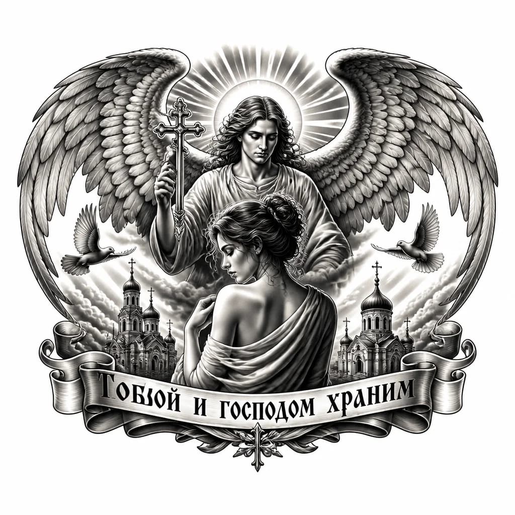 Тату эскиз: Эскизы татуировок с надписью « Тобой и Господом хранима»