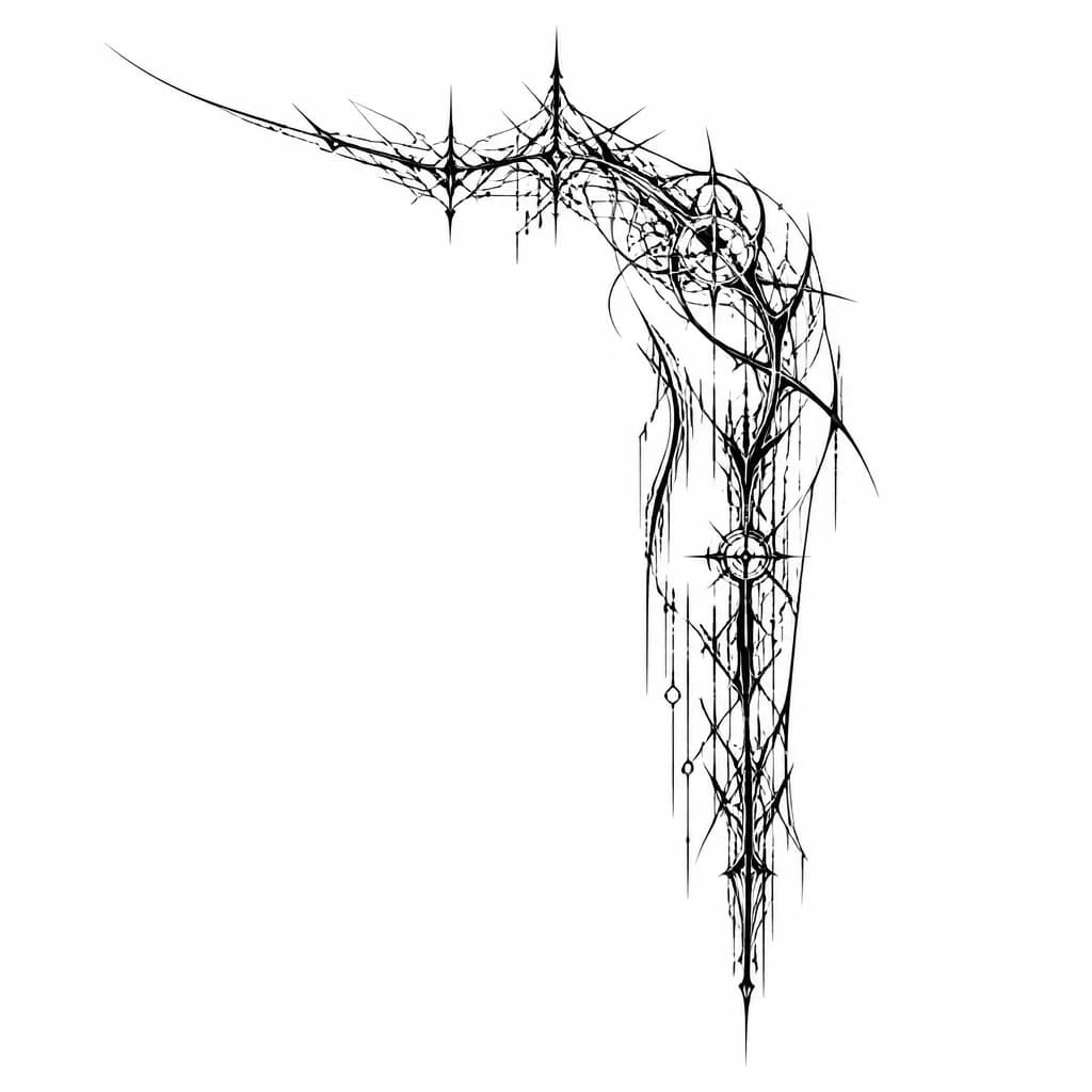 Тату эскиз: Создай детализированный эскиз женской татуировки в стиле dark ornamental / gothic ornamental / fine line blackwork. Композиция должна выглядеть дорого, эстетично, утончённо и немного мрачно, как на референсах Pinterest. Тату должна плавно переходить с ключицы на плечо и дальше на внешнюю часть руки, как на фото у девушки. Очень важно сохранить такое же направление и посадку тату по телу.
РАСПОЛОЖЕНИЕ:
— Тонкий декоративный узор начинается от левой ключицы.
— От ключицы орнамент плавно уходит 