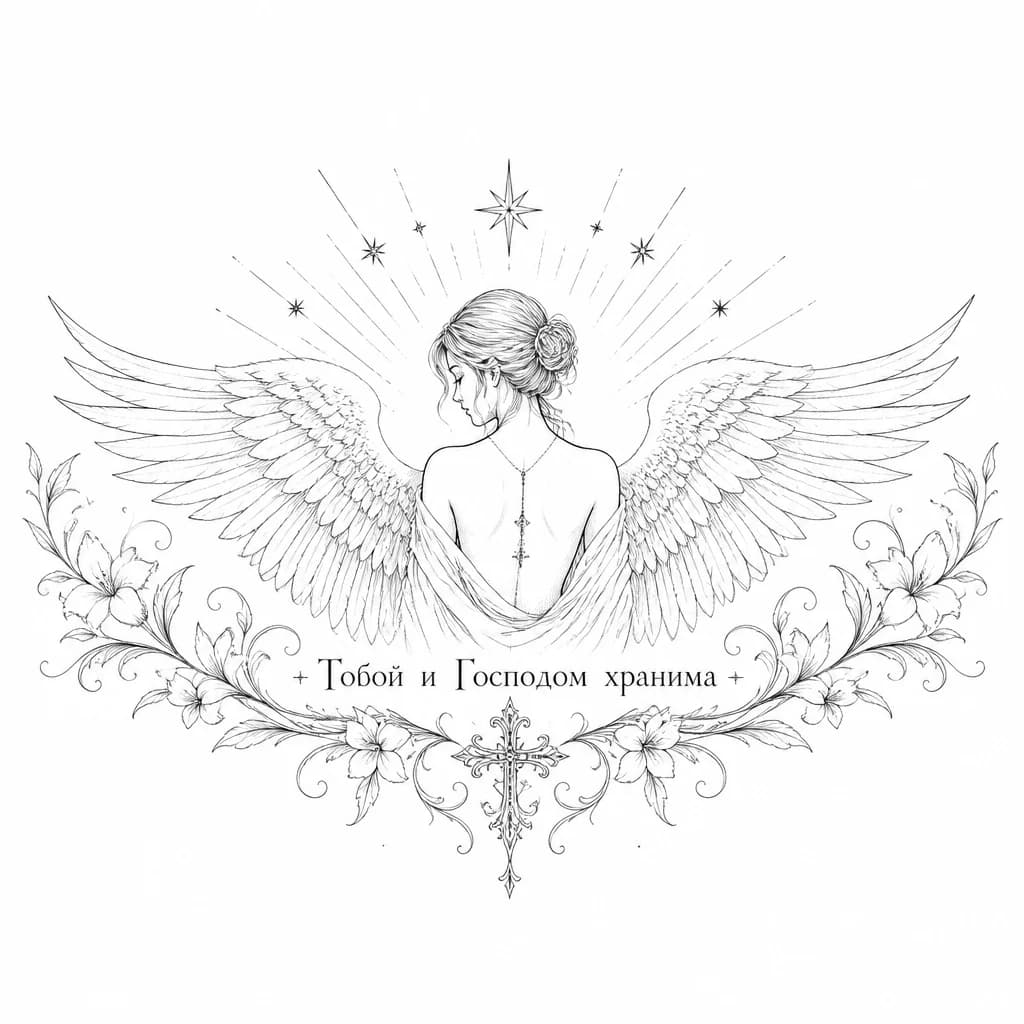 Тату эскиз: Эскизы татуировок с надписью « Тобой и Господом хранима»