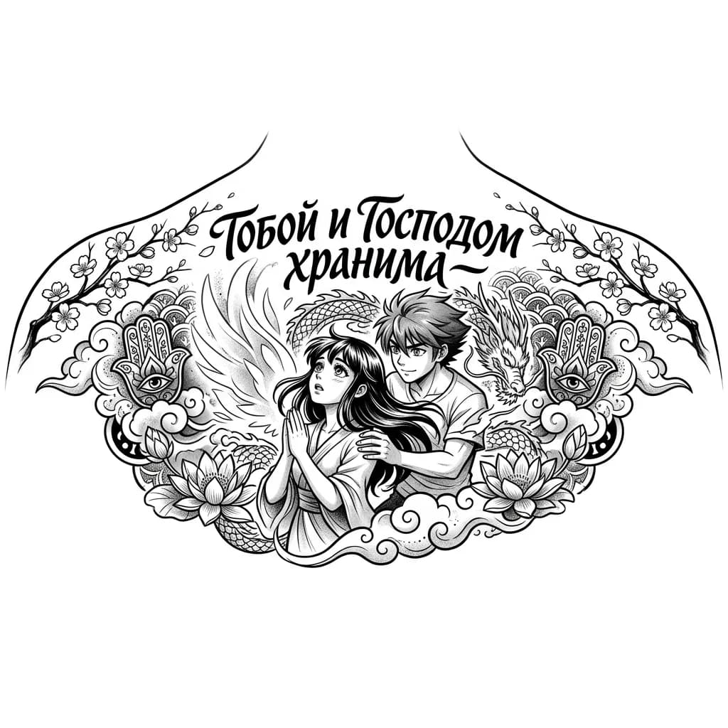 Тату эскиз: Эскизы татуировок с надписью « Тобой и Господом хранима»