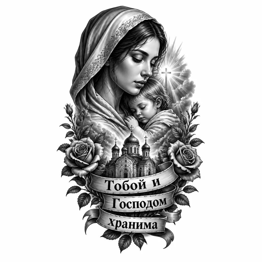 Тату эскиз: Эскизы татуировок с надписью « Тобой и Господом хранима»