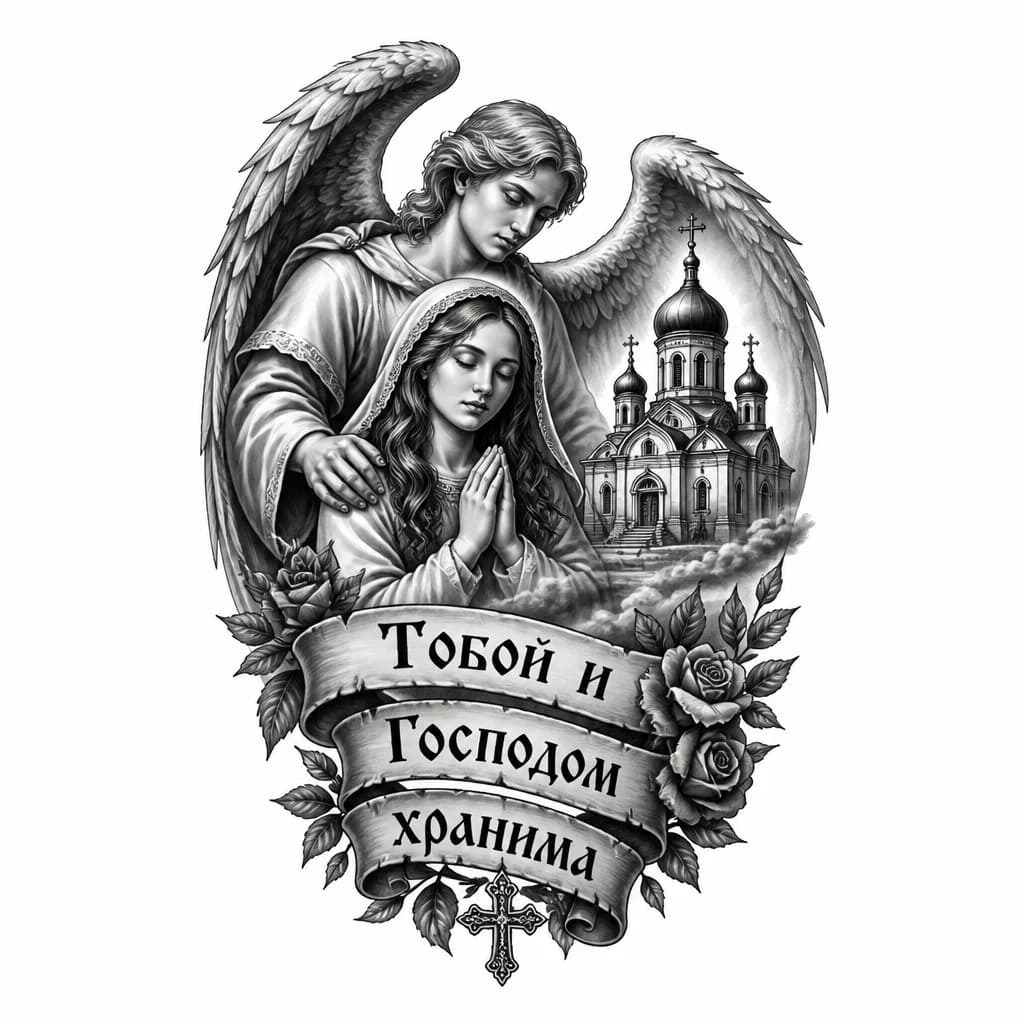 Тату эскиз: Эскизы татуировок с надписью без лишних картинок 
« Тобой и Господом хранима» 