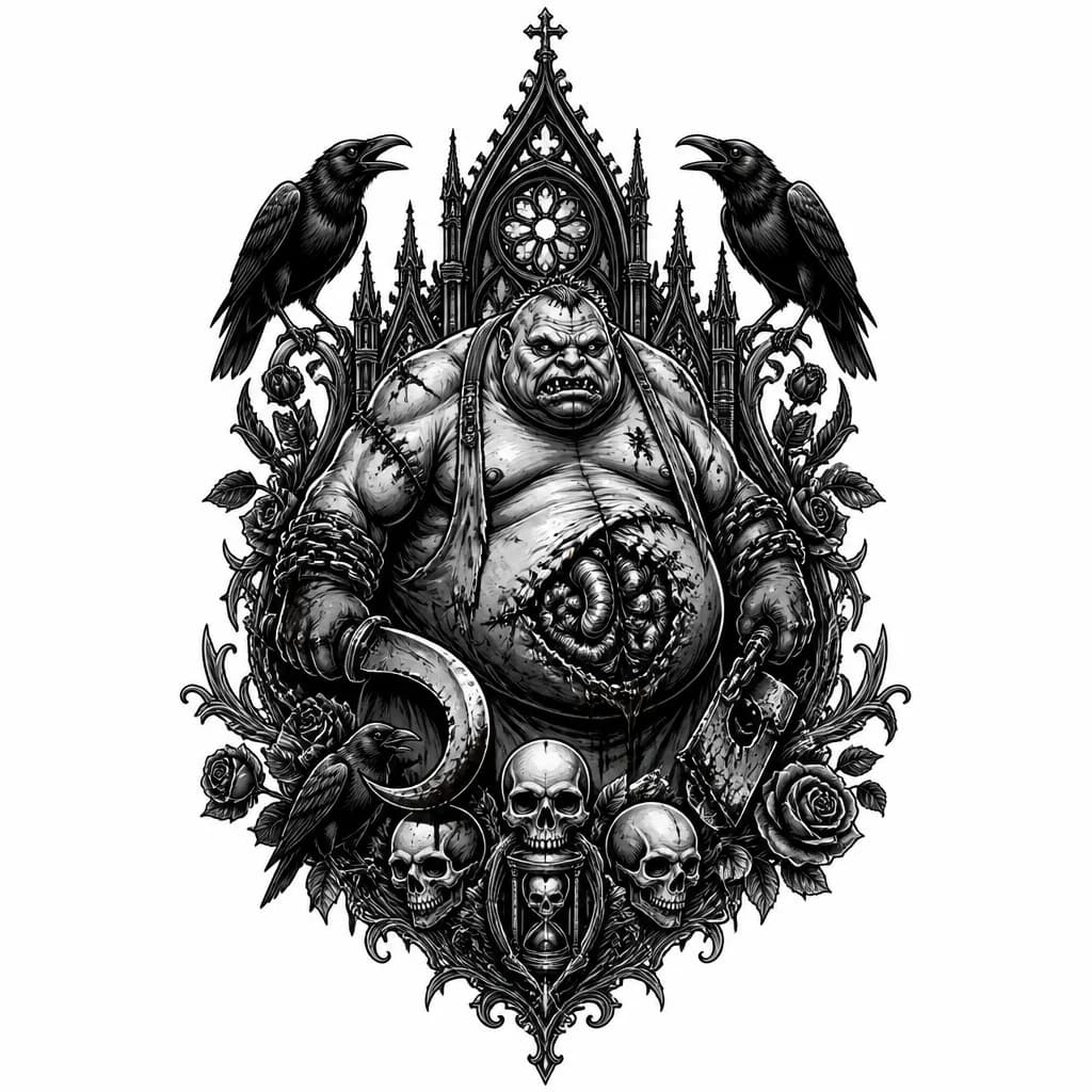 Основа татуировки - персонаж игры Dota 2 Pudge, 