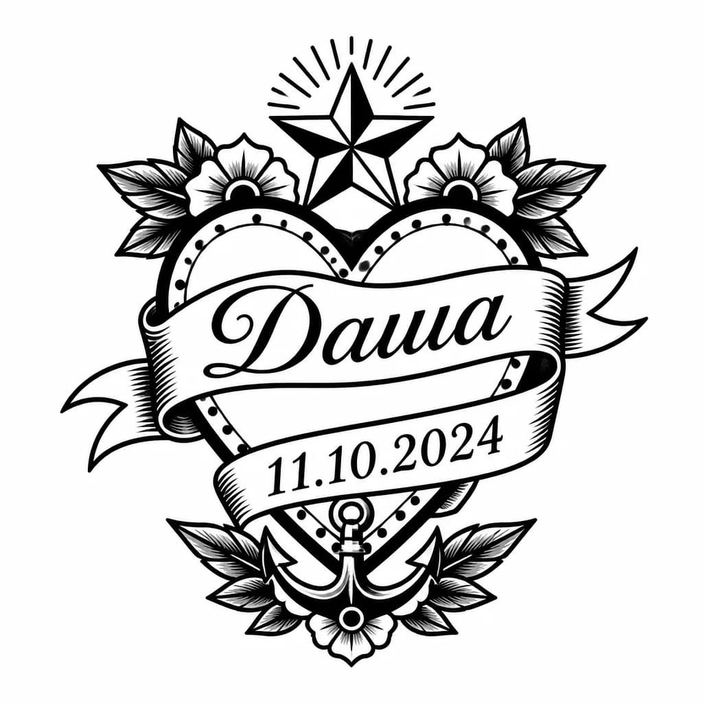 Тату эскиз: Пусть будет имя Даша красиво написано и дату 11.10.2024 снизу например 