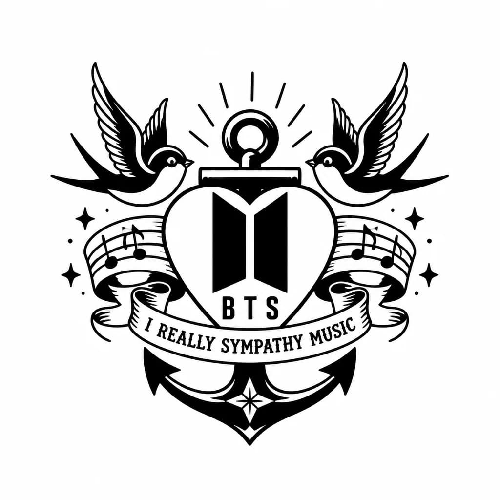 Тату эскиз: Я очень люблю музыку, K-pop, BTS хочется что нибудь на запястье связанное с музыкой