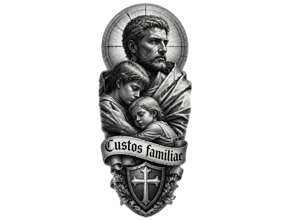 Тату эскиз: Надпись “Custos familiae”, в таком же стиле на другой руке
