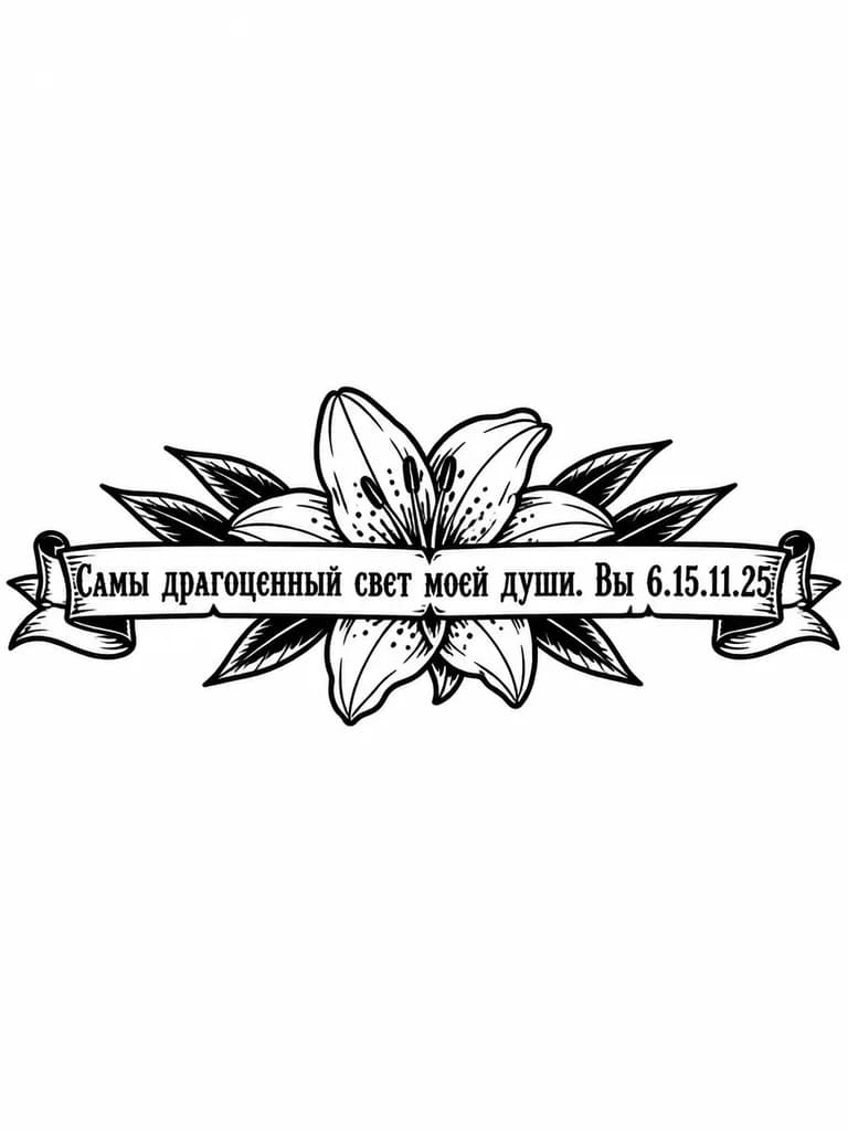 Тату эскиз: написать эту фразу одной линией и добавить цветок лилии