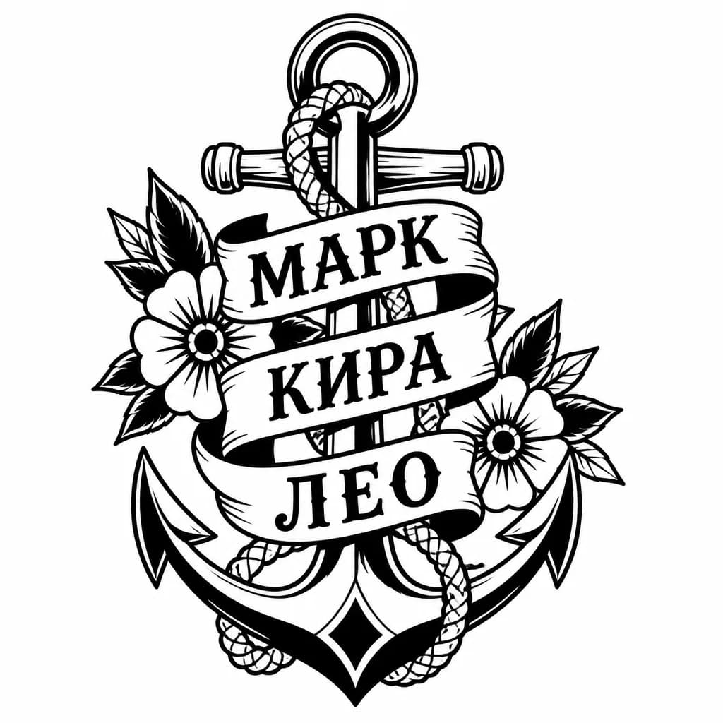 Тату эскиз: Сделай эскиз тату соединив три имя Марк, Кира , Лео
