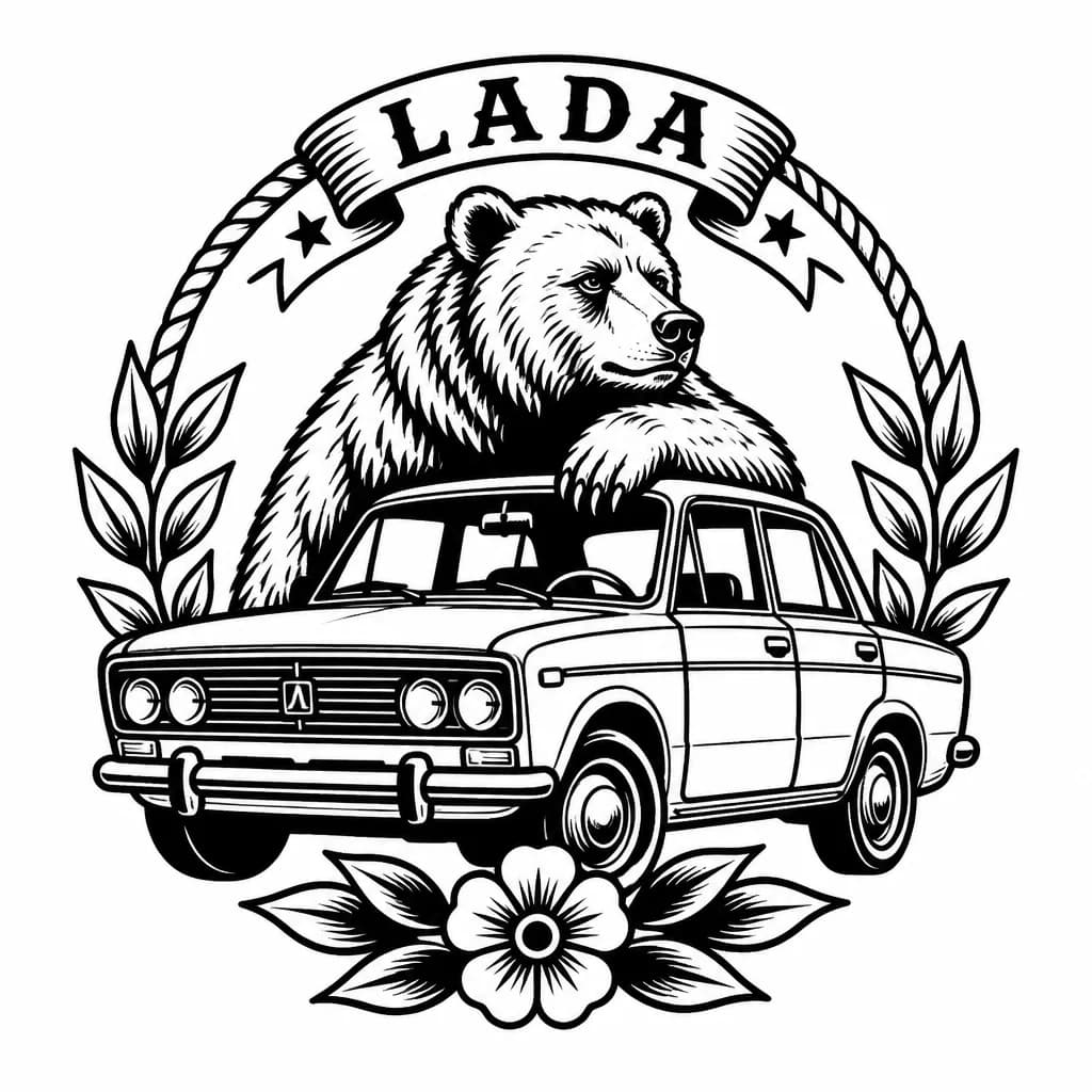 Тату эскиз: Эскиз тату Лада и медведь 