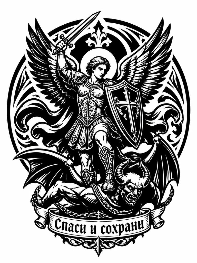 Тату эскиз: Святой михаил победоносец