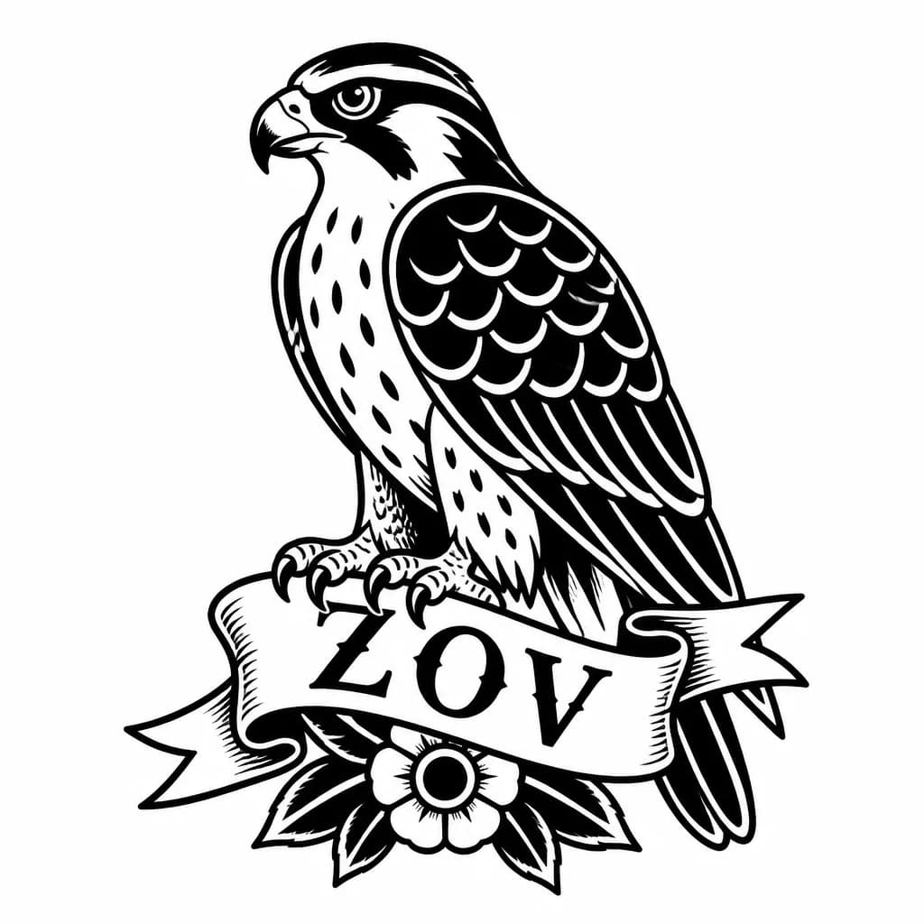 Тату эскиз: тату кречет с надписью ZOV
