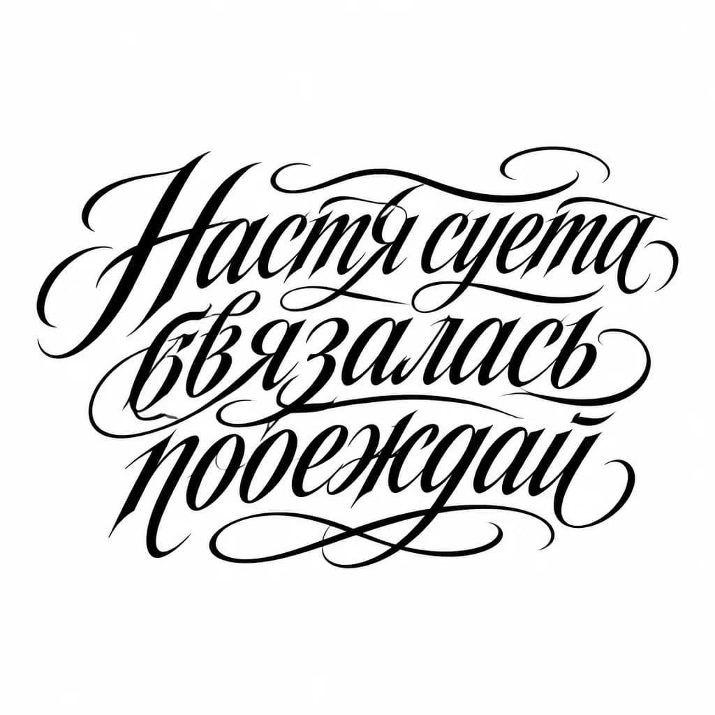 Тату эскиз: Font: Настя суета ввязалась побеждай (elegant calligraphy)