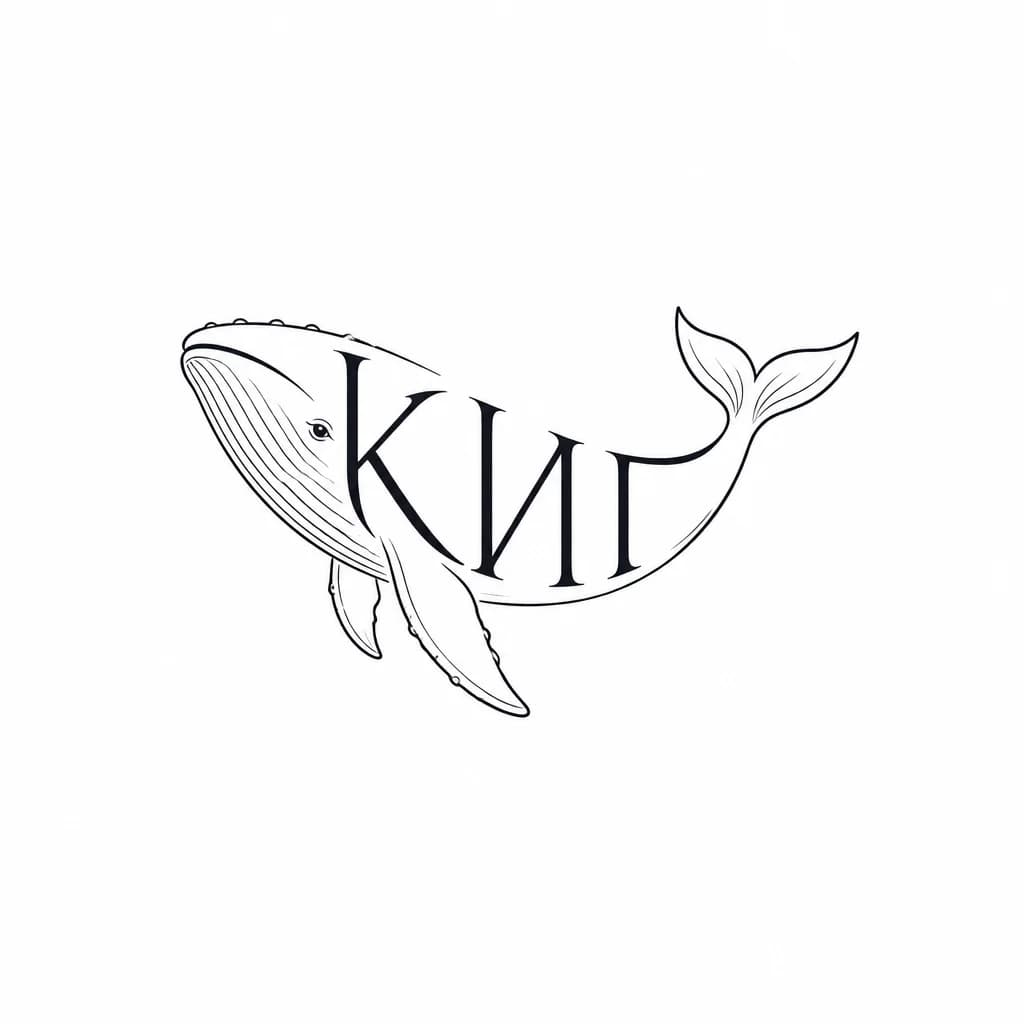 Тату эскиз: Инициалы КИГ в виде кита 