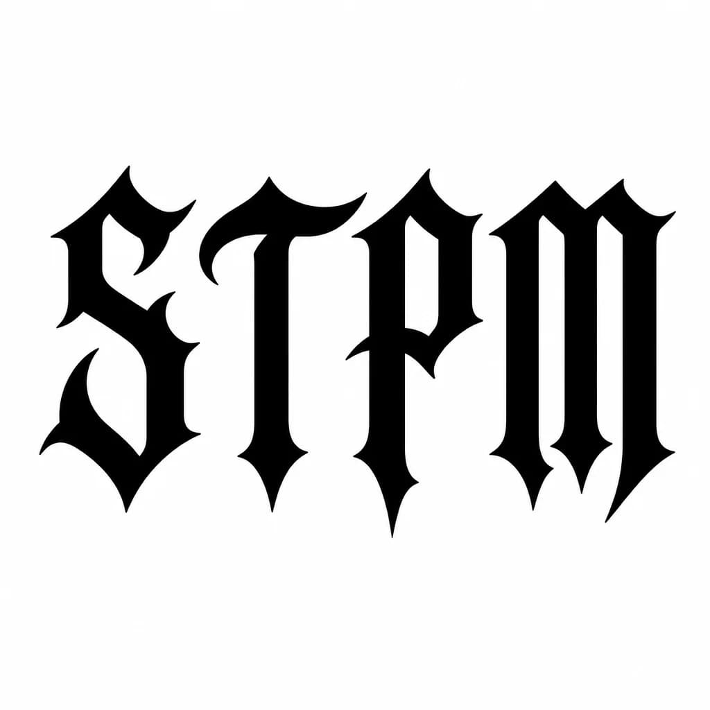 Тату эскиз: Font: STPM (gothic dark lettering)