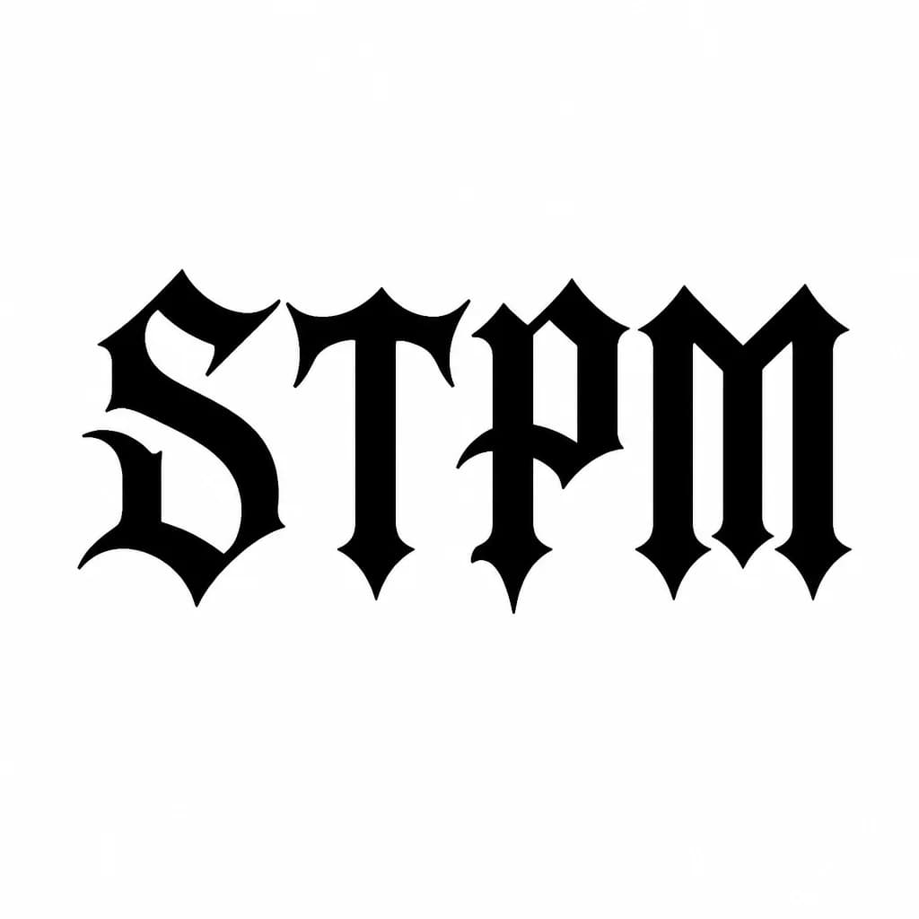 Тату эскиз: Font: STPM (gothic dark lettering)