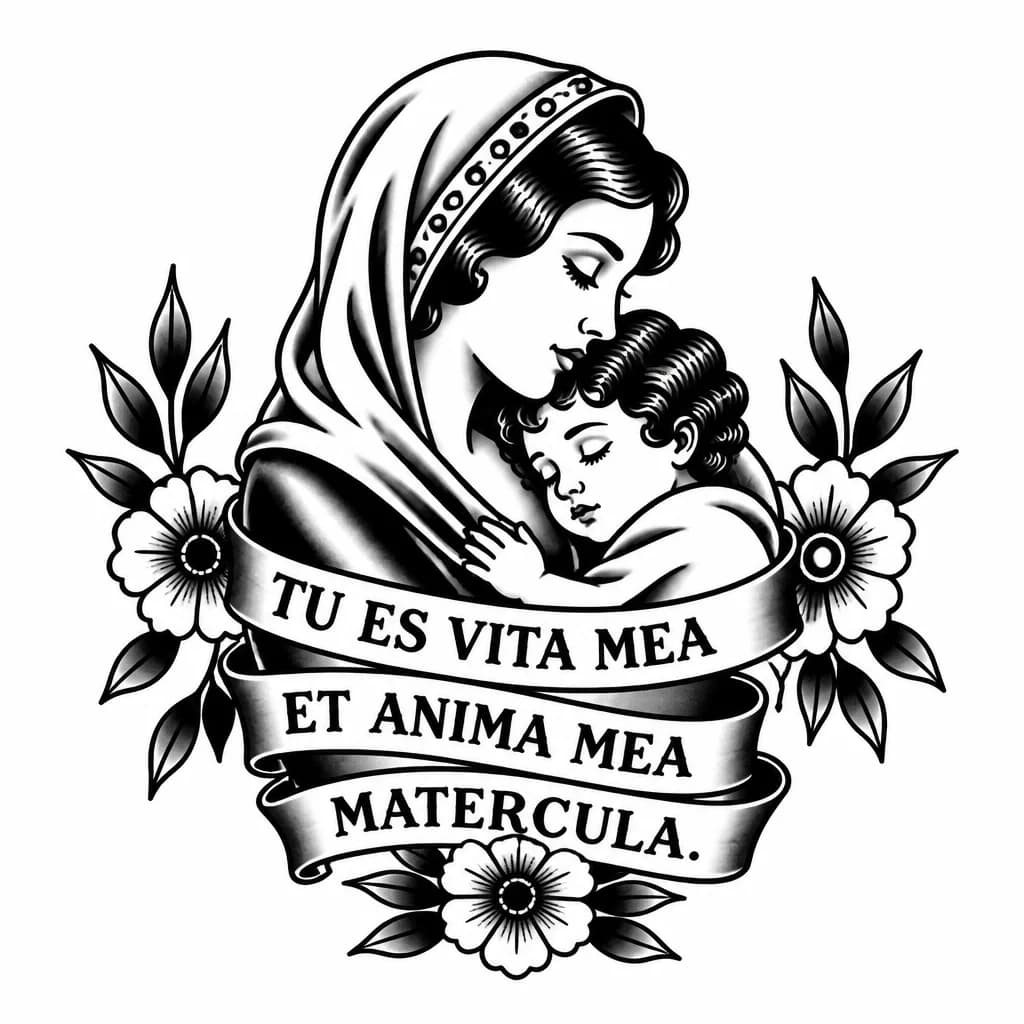 Тату эскиз: Tu es vita mea et anima mea, matercula.