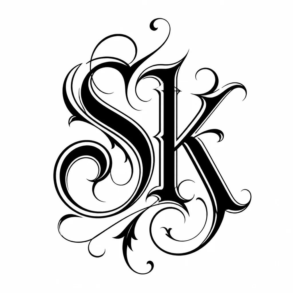 Тату эскиз: Хочу красивый шрифт на буквах SK