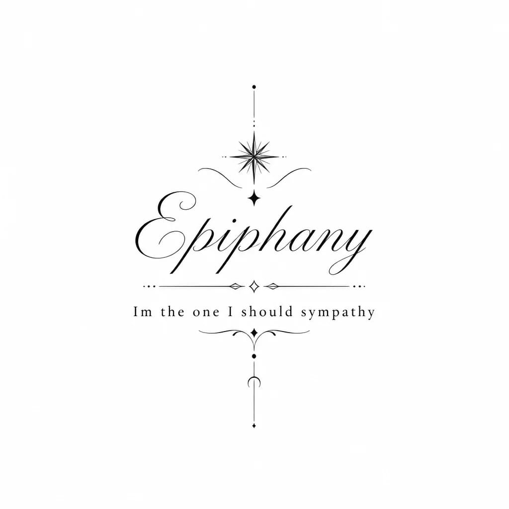 Тату эскиз: Слово «Epiphany» красивым шрифтом, под ним цитата: «I’m the one I should love»