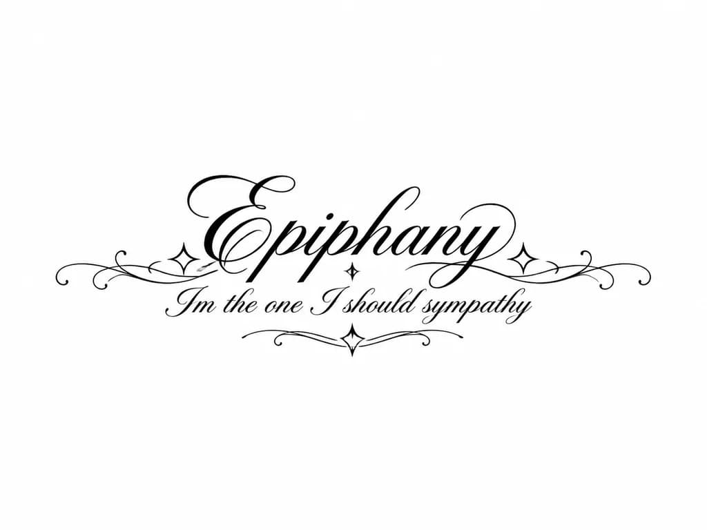 Тату эскиз: Слово «Epiphany» красивым шрифтом, под ним цитата: «I’m the one I should love»