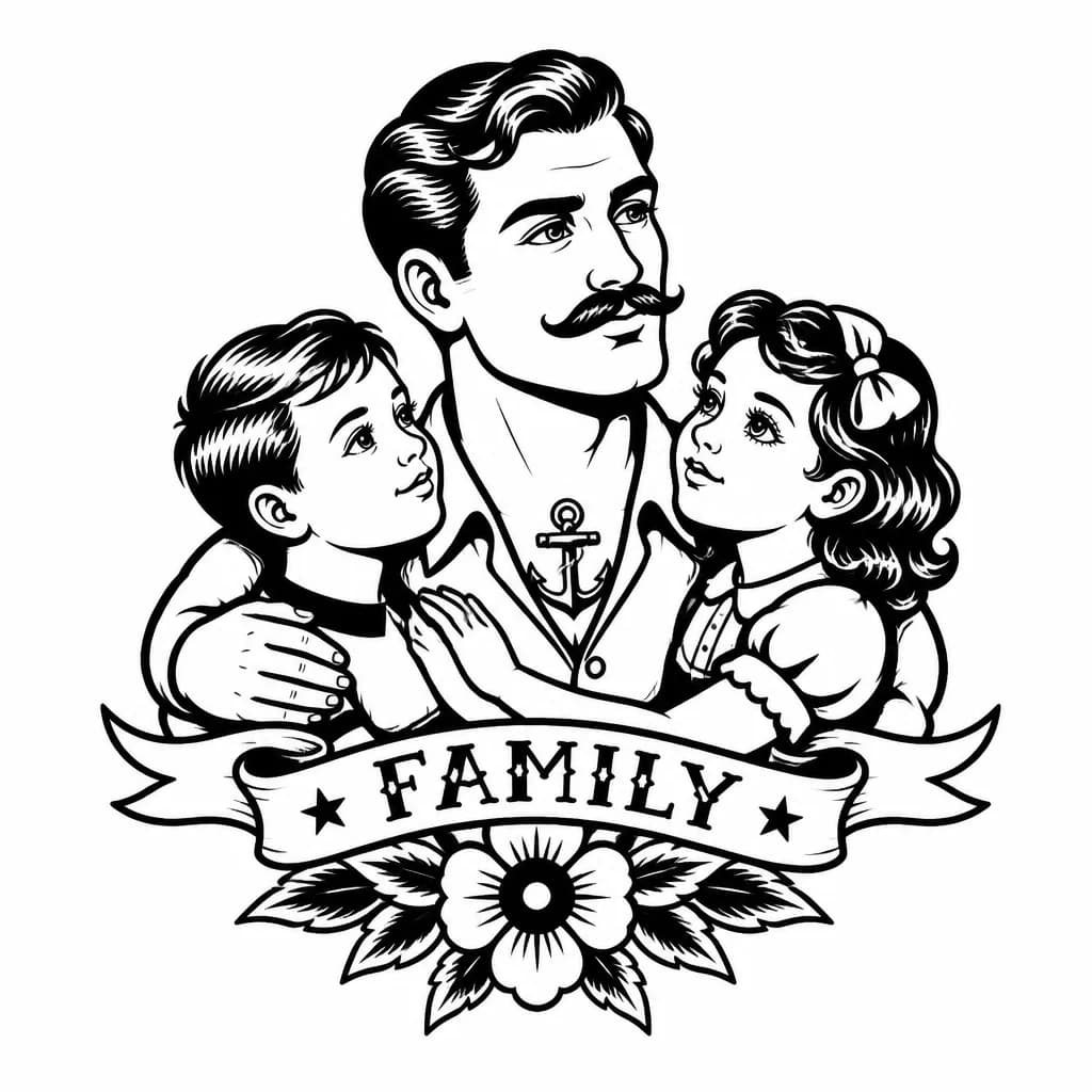 Тату эскиз: Отец, сын и дочь