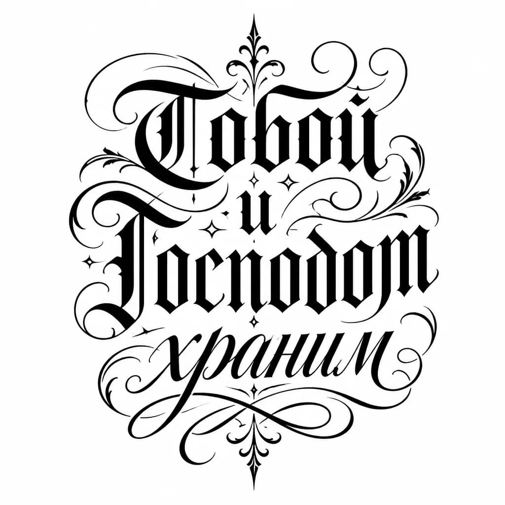 Тату эскиз: Эскизы татуировок с надписью « Тобой и Господом храним»