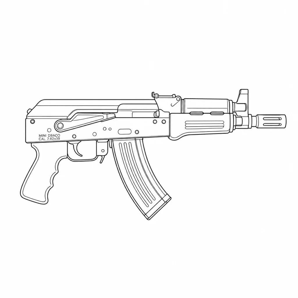 Тату эскиз: Можешь сделать контур автомата ak minidraco чтобы был только контур и основные элементы на самом автомате 
