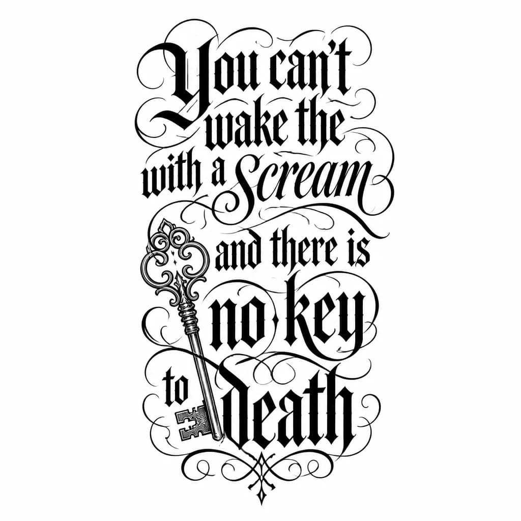 Тату эскиз: сделать тату с надписью на руке со словами You can't wake the dead with a scream and there is no key to death