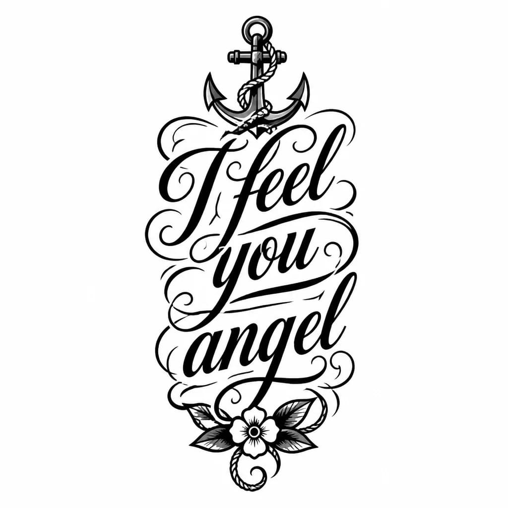 Тату эскиз: Каллиграфическое Тату на предплечье с надписью I feel you angel 
