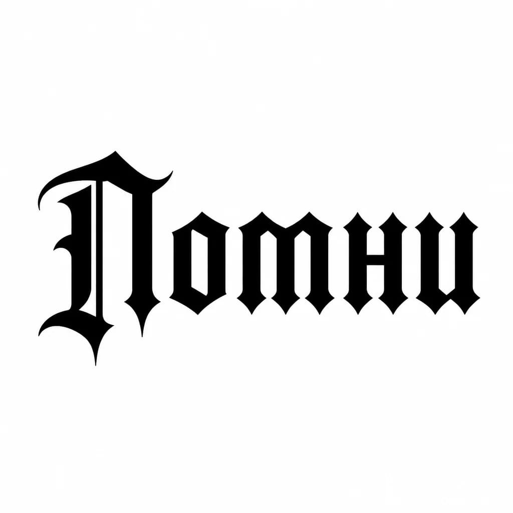 Тату эскиз: Font: Помни (gothic dark lettering)
