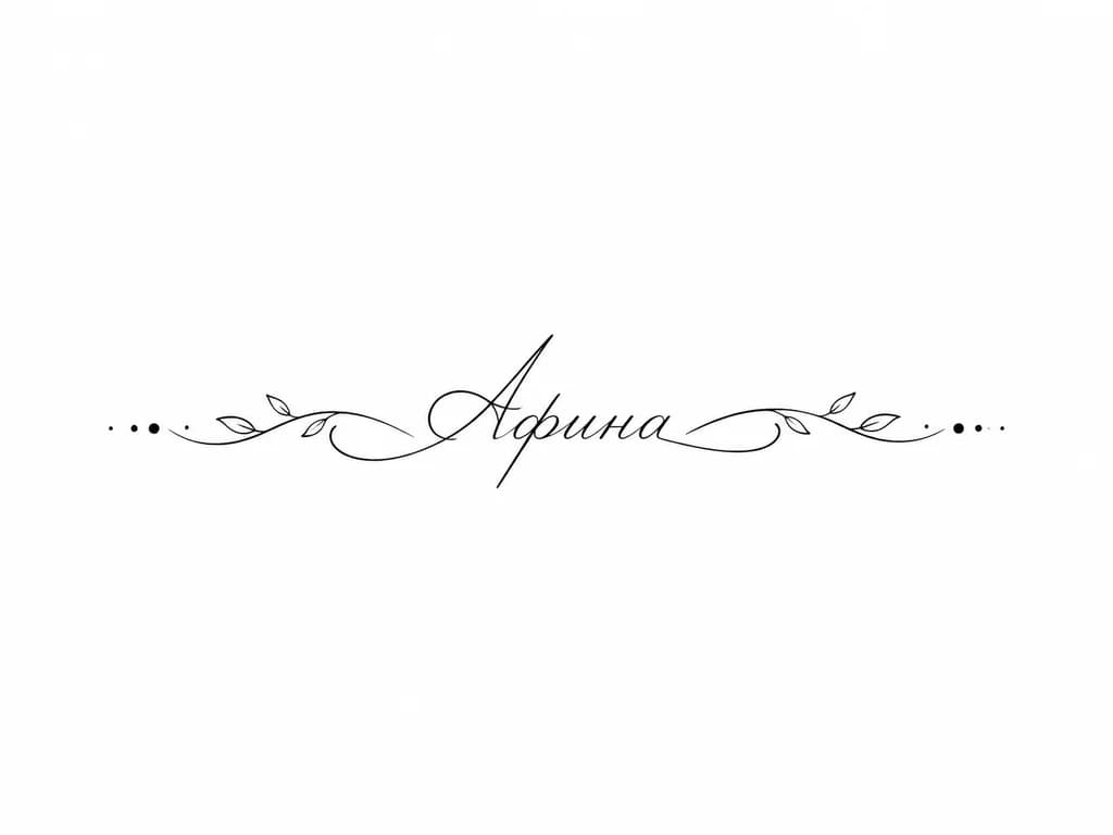 Тату эскиз: Имя Афина с плавными изгибами 