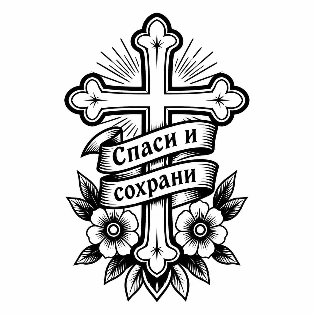 Тату эскиз: Крест спаси и сохрани