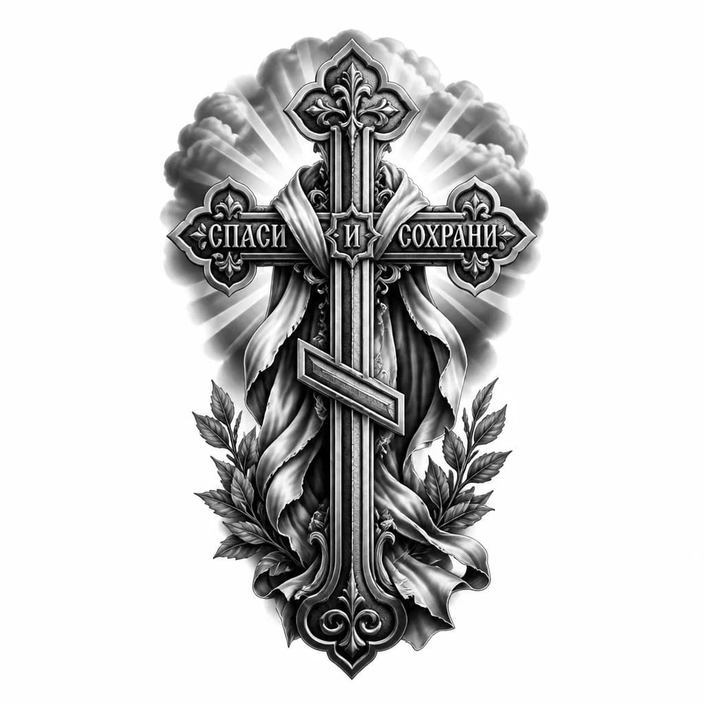 Тату эскиз: Крест спаси и сохрани