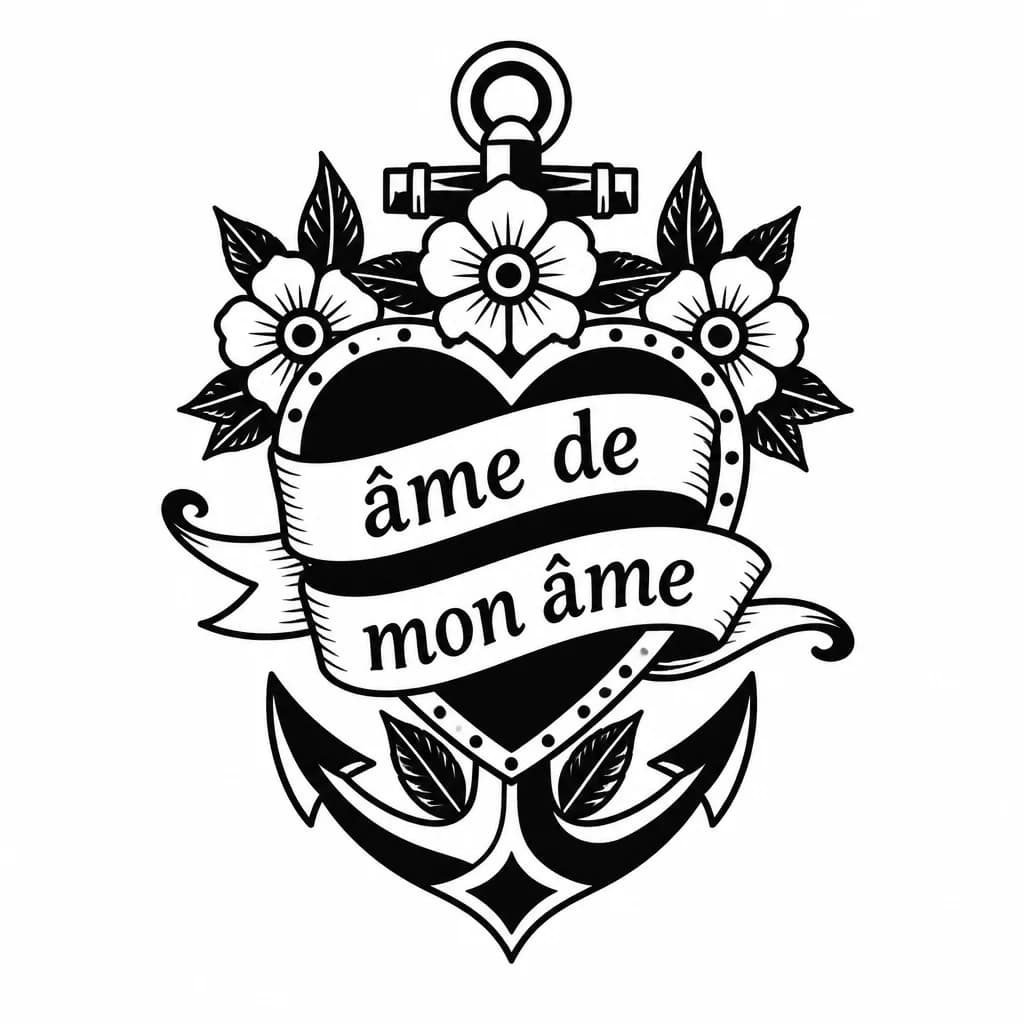 Тату эскиз: Надпись: âme de mon âme
рядом символ сердце