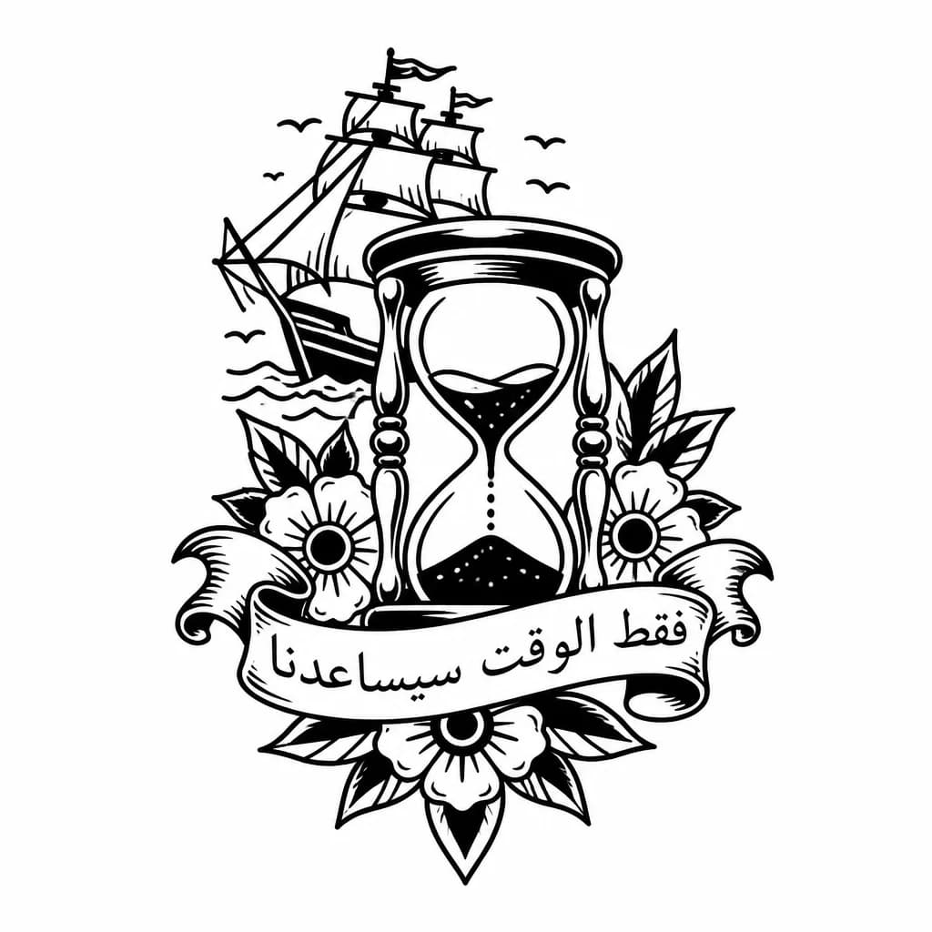 Тату эскиз: создай тату с надписью فقط الوقت سيساعدنا красивым шрифтом
