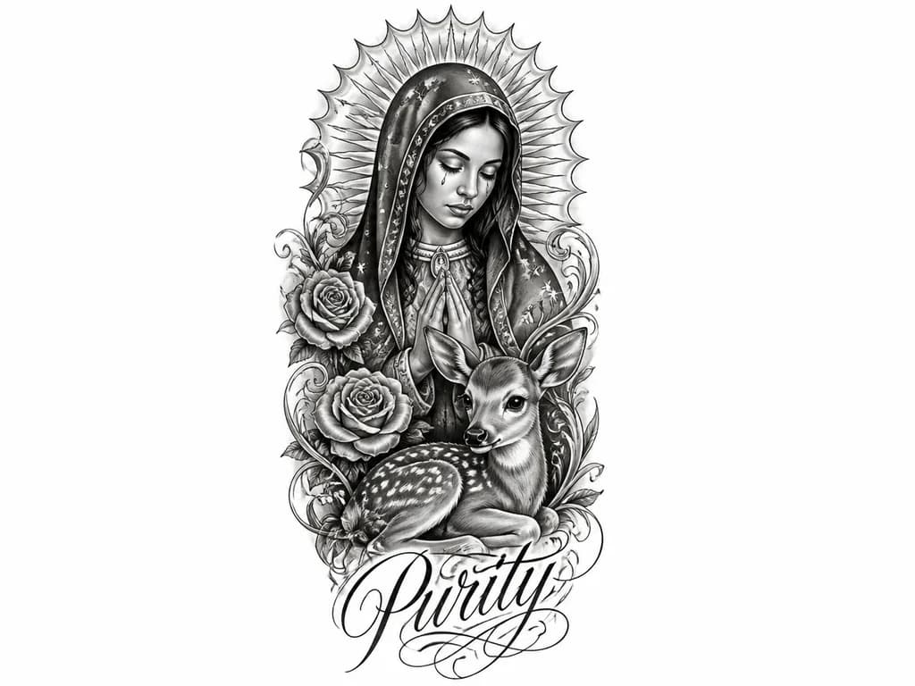 Тату эскиз: Татуировка с надписью Purity
Шрифт рукописный
оленёнок рядом без фона 