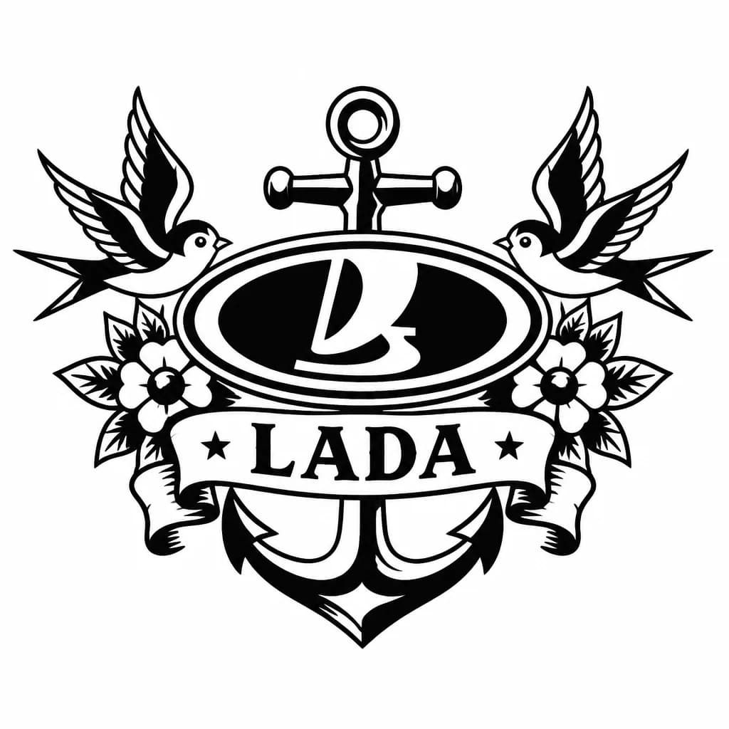 Тату эскиз: Идея гравировки автомобильного значка Lada