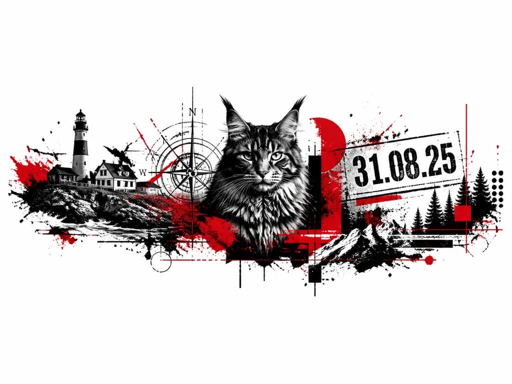 Тату эскиз: Кошка мейн Кун вокруг предплечья 