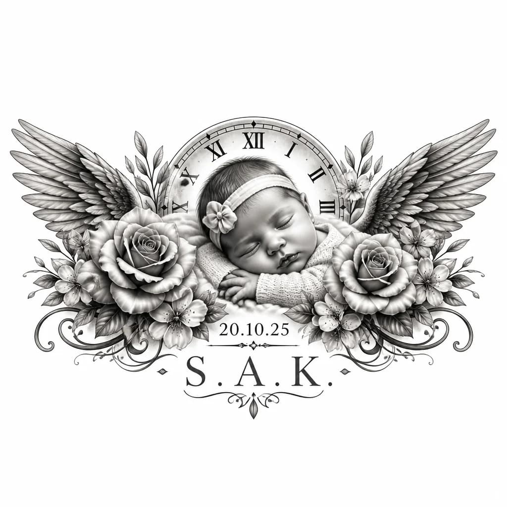 Тату эскиз: В честь рождения дочки , 20.10.25 г , С.А.К