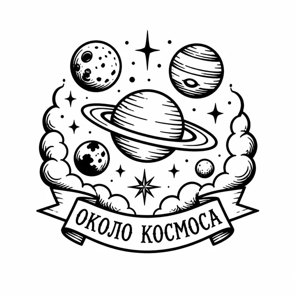 Тату эскиз: Космос и поанеты в стиле минимализ размером 6 сантиметров 