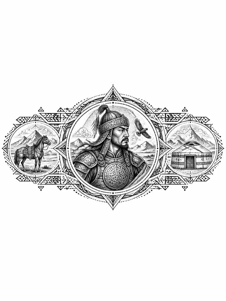 Тату эскиз: Казахский батыр 