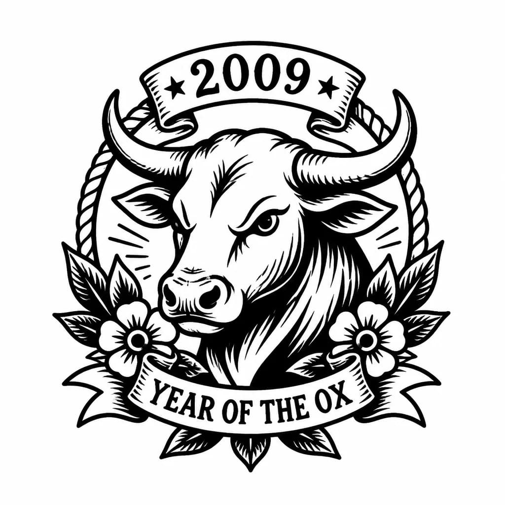 Тату эскиз: Год рождения 2009, год быка
