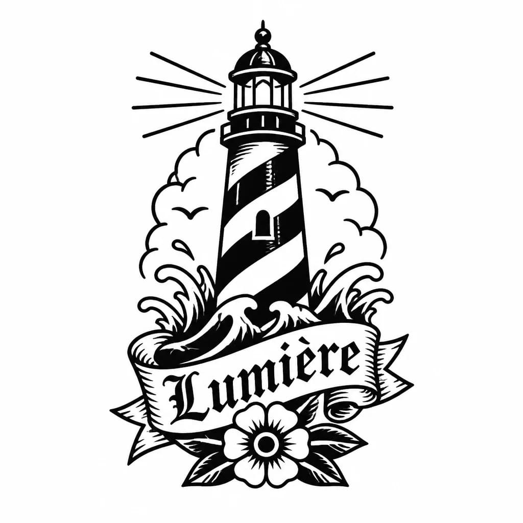 Тату эскиз: Слово «Lumière» в стиле леттеринг