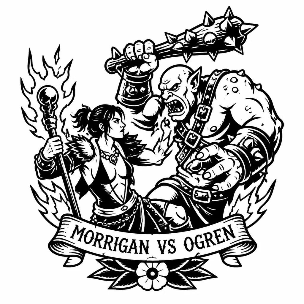 Тату эскиз: Dragon age origins  мориго пождени тьмы огрен битва


