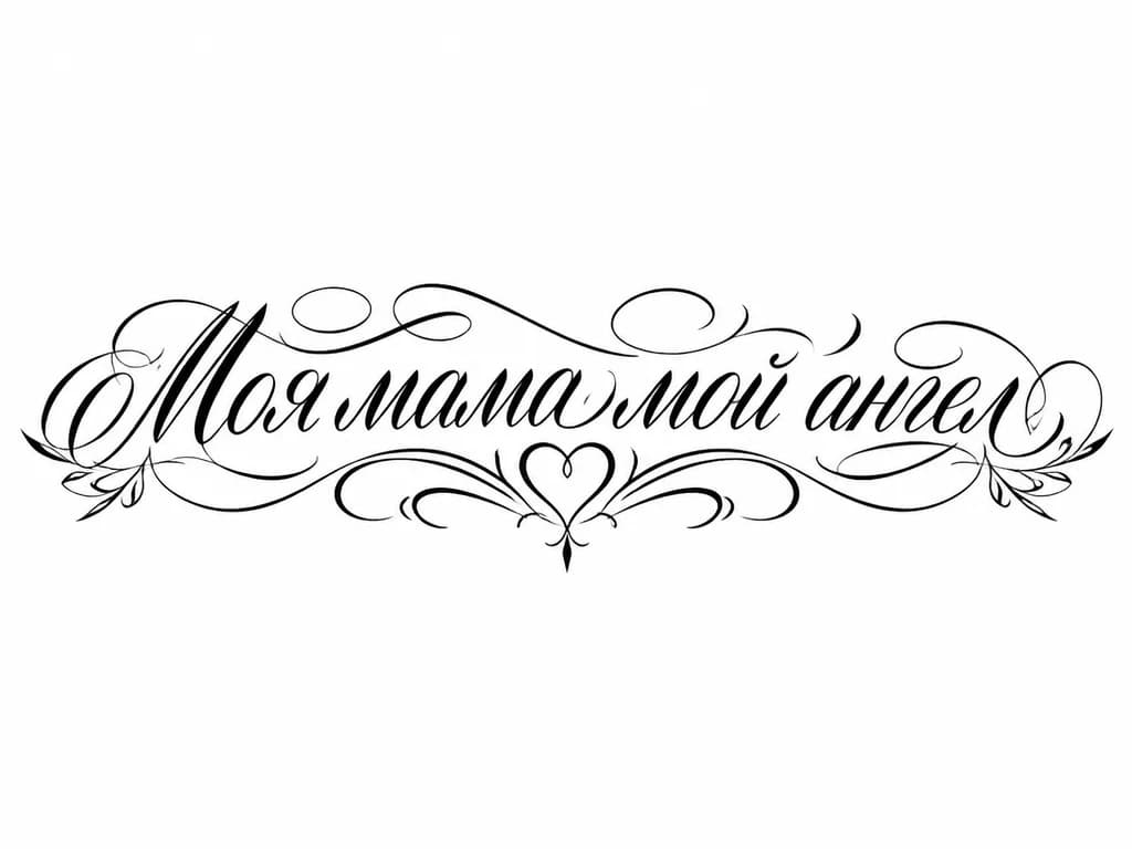 Тату эскиз: Тату: моя мама мой ангел
Шрифт: каллиграфия 