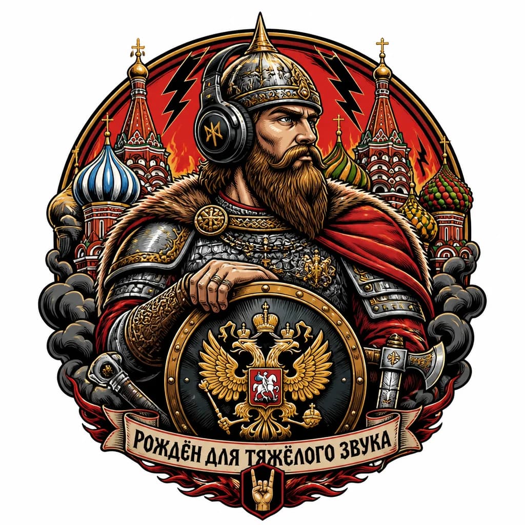 Тату эскиз: Русский богатырь стоящий на страже 
Любящий тяжёлую музыку 
